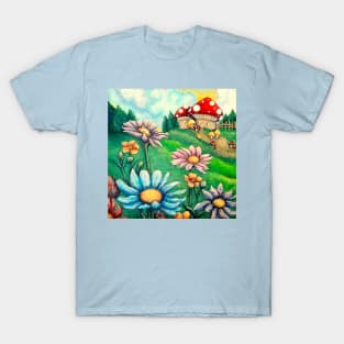 Cottagecore Fairy Toadstool Flower Garden T-Shirt